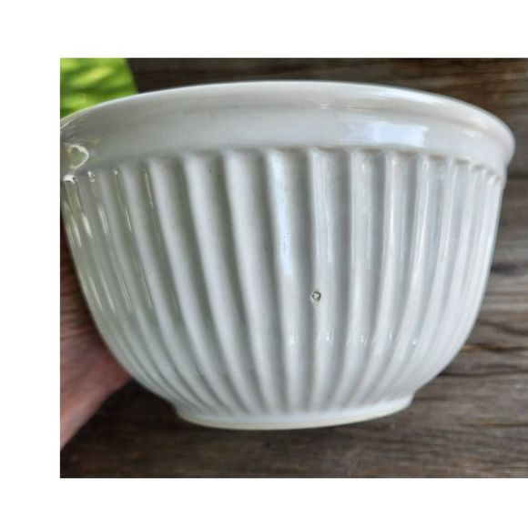 ANTIQUE Union Pacific Railroad Mixing Chefs Bowl 7" Stoneware Rib Cream Railway - Picture 6 of 9